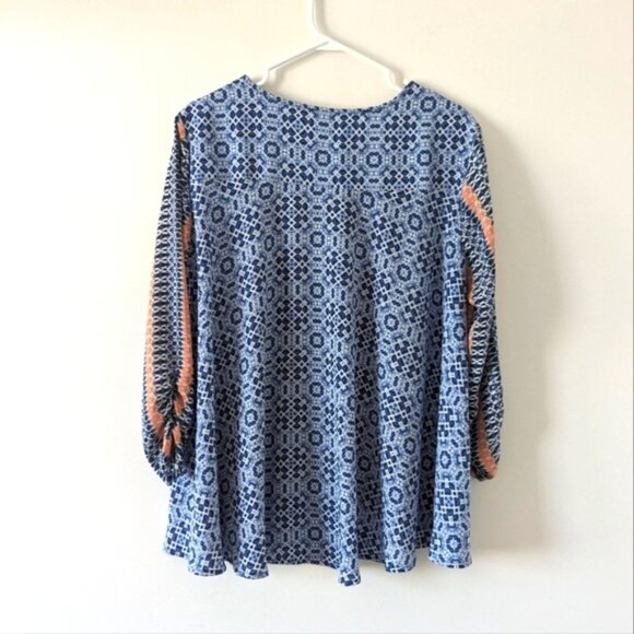 Boho Chic Blue Printed Long Sleeve Tunic Top - Style Co. Women's Size Medium - Picture 2 of 8